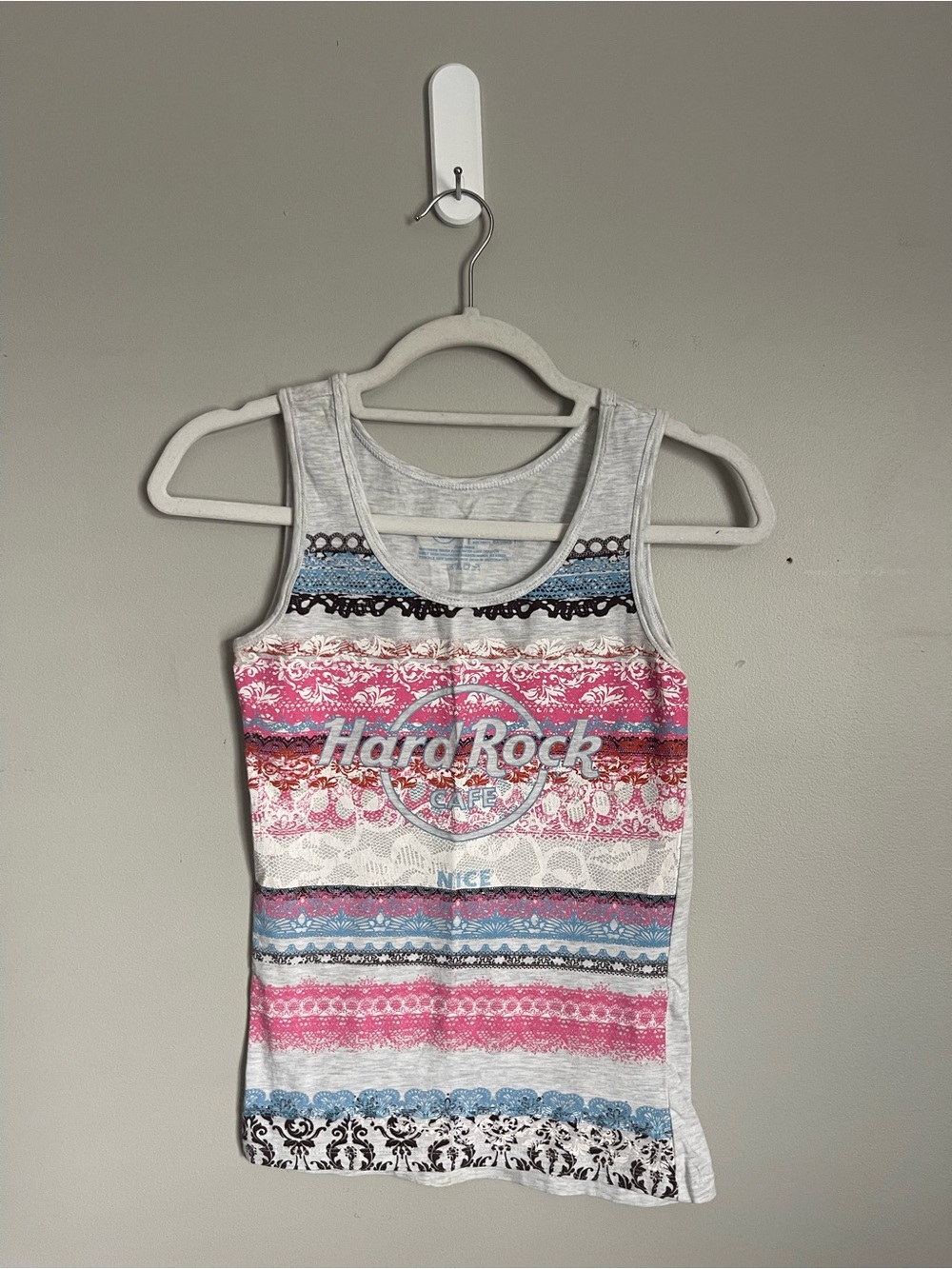 HARD ROCK CAFE Striped Pink & Blue Logo Tank Top Sz M